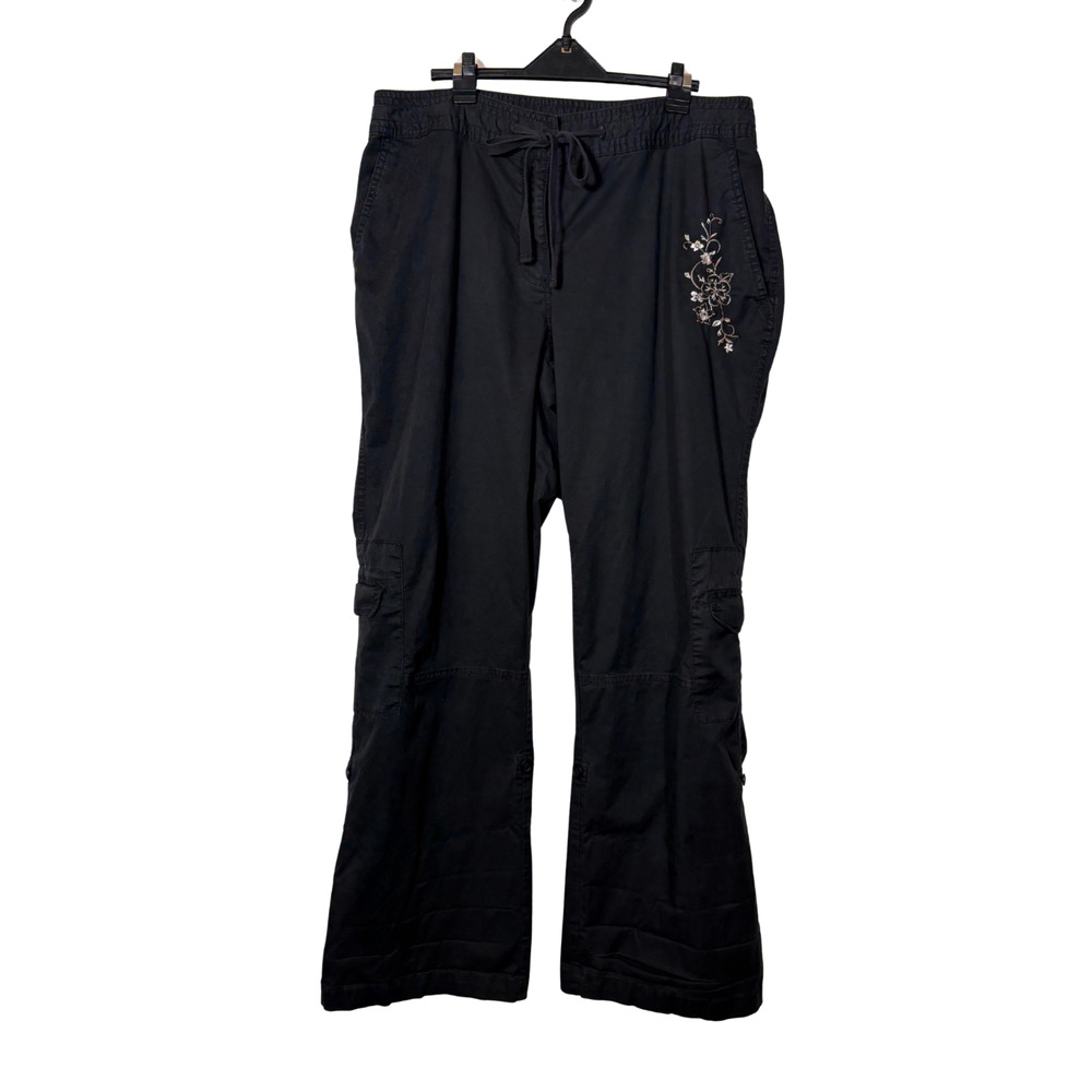 Y2K Black Embroidered Convertible Cargo Pants Mid Rise 14 Flowers Style & Co